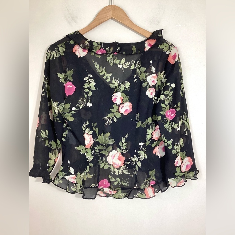 90s Y2K Vintage CDC Cardigan Floral Ruffle Topper Size 8 - Picture 6 of 16
